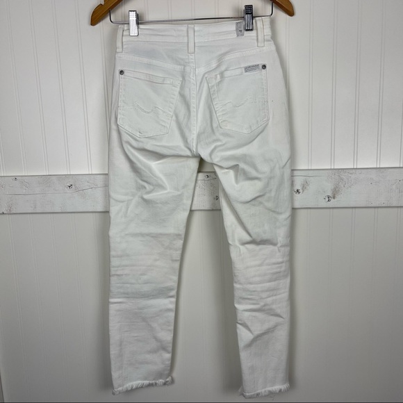 7 FOR ALL MANKIND Roxanne Mid-Rise Frayed Cigarette Jeans in White - Picture 5 of 7